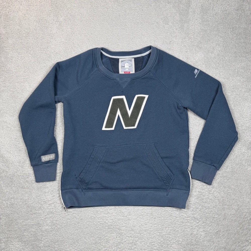New Balance Made in USA 990 Women XL Navy Blue Side‎ Zip Crewneck Sweatshirt